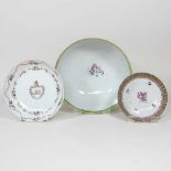 An 18th century Chinese porcelain bowl and two dishes