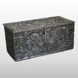 An unusual 19th century continental heavily carved oak coffer