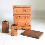 A pine chest, with two doorstops