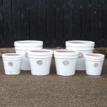 Three pairs of cream glazed garden pots
