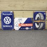 Three enamel motoring signs