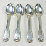 Two pairs of silver Kings pattern and shell teaspoons