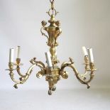 A gilt metal six branch chandelier