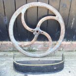 A cast iron flywheel