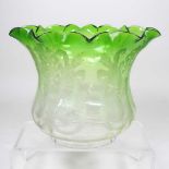 A green etched glass oil lamp shade