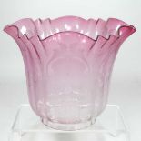 A pink etched glass oil lamp shade