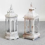 A grey painted metal hanging lantern