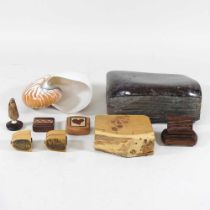 A stone doorstop and wooden items