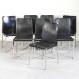 A set of eight 1980's black upholstered dining chairs