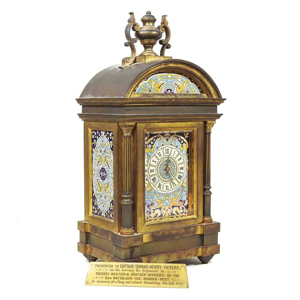 A 19th century French champleve mantel clock