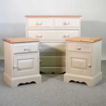 A pine and painted chest, together with a pair of similar painted pine bedside cabinets (3) 91w x