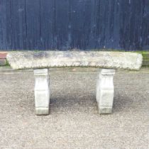 A cast stone carved garden bench, 110cm wide