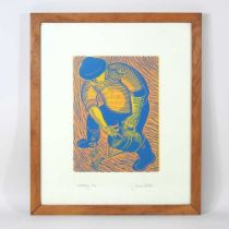 James Dodds, b1957, Watering, linocut, signed and numbered 6/75 in pencil, 26 x 19cm