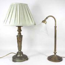 A brass desk lamp, a table lamp and shade, 61cm overall, together with two pairs of Jim Lawrence