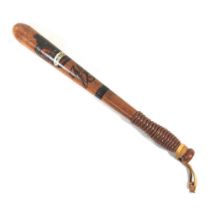 A Victorian wooden policeman's truncheon, inscribed VR with a coronet and stamped 353, 46cm long