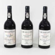 Three bottles of Grahams vintage port, 1977 vintage (3) Levels appear to be ok. The seals are dry.