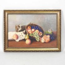 Continental school, 20th century, still life of fruit and kittens, signed and dated 1943, oil on