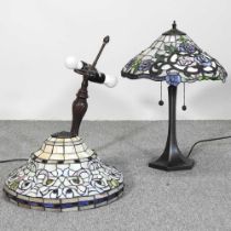 A Tiffany style table lamp, 53cm high, together with another (2) Thread needs screwing together in