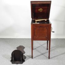 An early 20th century Lithophone wind up gramophone, 41cm wide, with original brochure and various