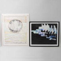 Theodora Winsten, 20th century, abstract print, 49 x 59cm, together with another by the same hand,