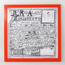 Sir Grayson Perry RA, b1960, Red Alan Manifesto, printed on paper, with artist's logo, 30 x 30cm