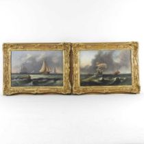 Attributed to John Moore of Ipswich, 1821-1902, seascapes, oil on canvas, a pair, each 23 x 33cm (