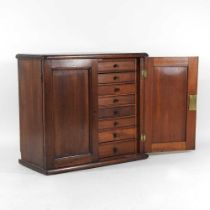 A 19th century mahogany collector's cabinet, fitted with narrow drawers, enclosed by a pair of