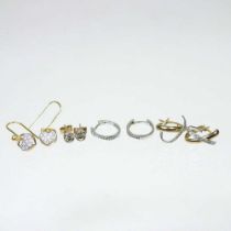 A pair of 9 carat gold earrings, with three others, various (4)