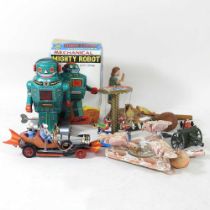 A Corgi Chitty Chitty Bang Bang model car, together with a Mechanical Mighty Robot with Spark,