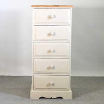 A pine and painted narrow chest of five drawers 57w x 45d x 127h cm