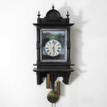 An early 20th century continental wall clock, with a painted dial and twin weight driven movement,