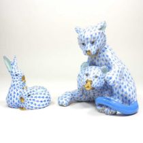 A Herend porcelain model of a pair of cubs, 14cm high, together with another group of rabbits,