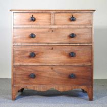 A George III mahogany chest of drawers, with a shaped apron, on bracket feet 48w x 94d x 103h cm