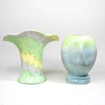 A Shelley Art Deco pottery vase, 21cm high, together with another (2) Overall condition looks to