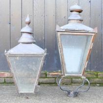 A large 19th century copper lantern, 100cm high, together with another smaller (2) 41w x 41d x
