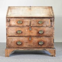 An 18th century walnut and crossbanded bureau, of small proportions, on bracket feet 92w x 51d x100h