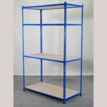 A metal shelving unit 124w x 47d x 198h cm