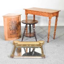 A Victorian maple side table, together with a Regency gilt framed wall mirror, a painted side