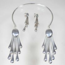 A rare Georg Jensen silver earring and necklace set, designed by Astrid Fog, circa 1971, no.235,