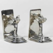 A pair of chromed Spirit of Ecstasy bookends, late 20th century, on stepped bases, 17cm high (2)