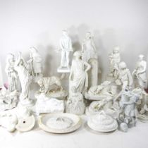 A large collection of 19th century Parian figures, to include classical figures and animal