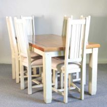 ARR A cream painted oak dining table, together with a set of six dining chairs (7) 171w x 86d x