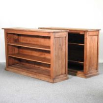 A pair of French fruitwood dwarf open bookcases, with adjustable shelves (2) 150w x 43d x 91h cm