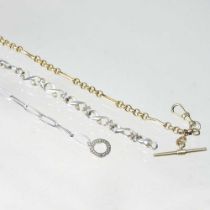 A 9 carat link bracelet, with T bar, 3.5g, 16cm long, boxed, together with gold chain, together with