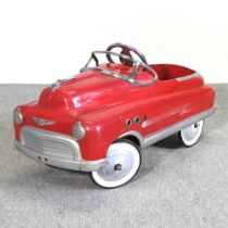 A red painted metal pedal Chief Fire Officer push along children's car, 95cm long