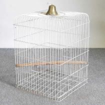 A large white painted metal bird cage 50w x 50d x 80h cm