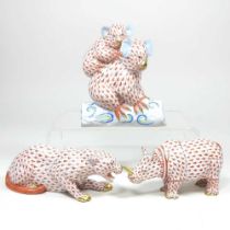 A Herend porcelain model of koalas, 13cm high, together with a rhinoceros and a cheetah, all in