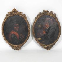 Continental school, 18th century, a pair of portraits of seated gentleman, oil on panel, 23 x 19cm