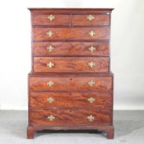 A George III mahogany chest on chest, with a moulded cornice, on bracket feet 110w x 57d x 172h cm