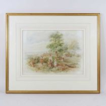 Manner of Miles Birket Foster, children picking wild flowers, signed with monogram, watercolour,